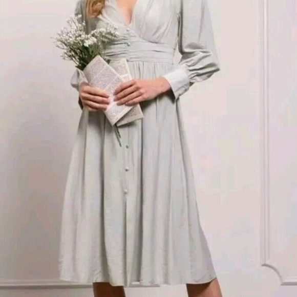 By The River Pleated Soft Mint Silver Striped Dress,US Women's Med (Listing As) - Picture 2 of 13